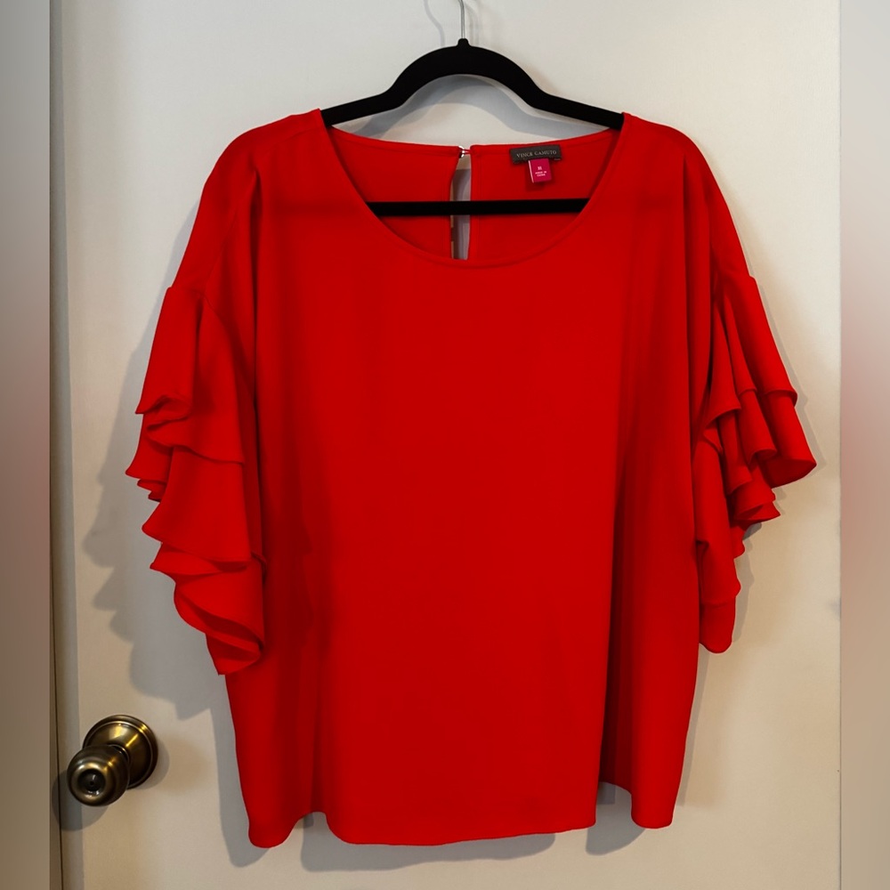 Vince Camuto Vibrant Brick Red Top with Flutter Sleeves Sz XL